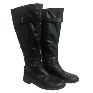 RIDE OUT 8.5M Equestrian Black faux Leather Tall Ex-Wide Knee High BootsFLAWED